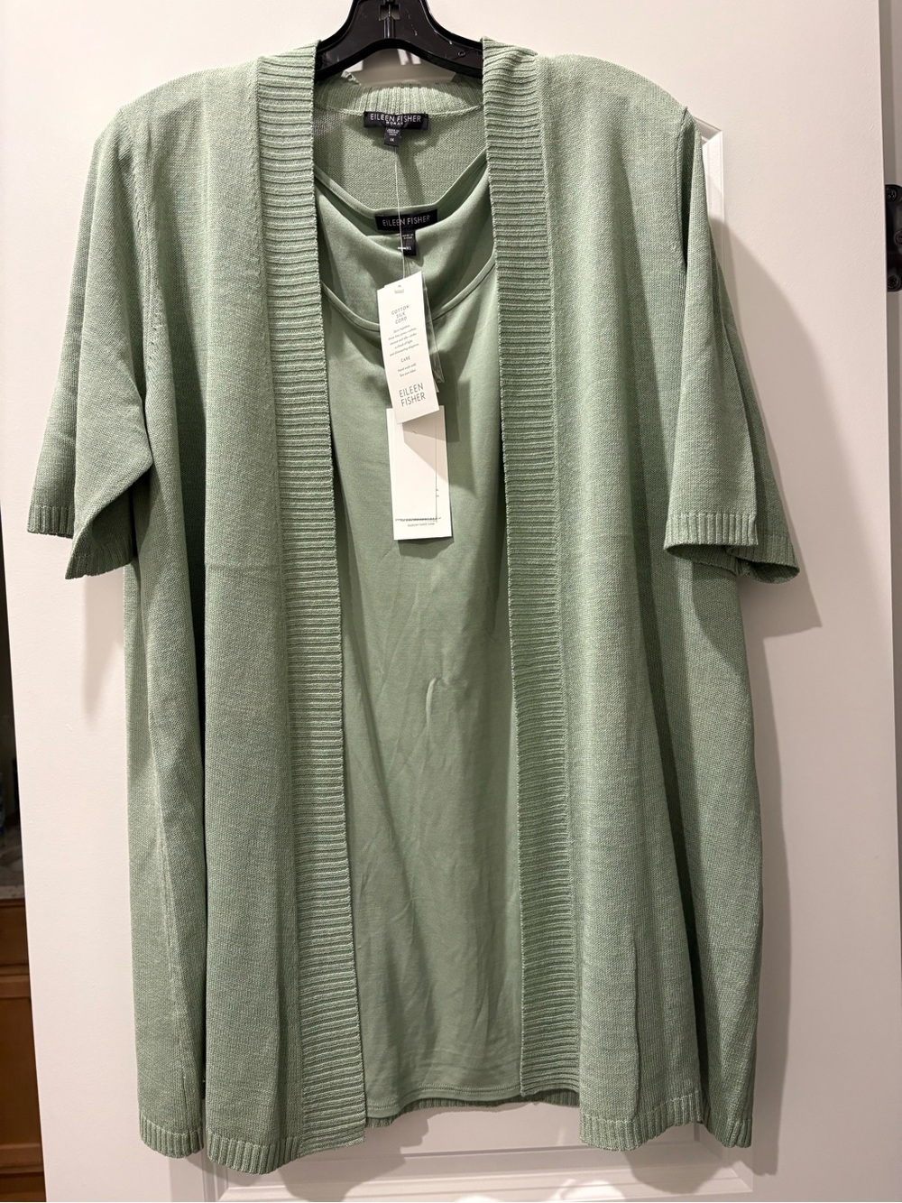 NWT Eileen Fisher Sea Color Silk Jersey Tank and Cotton Silk Cord Sweater